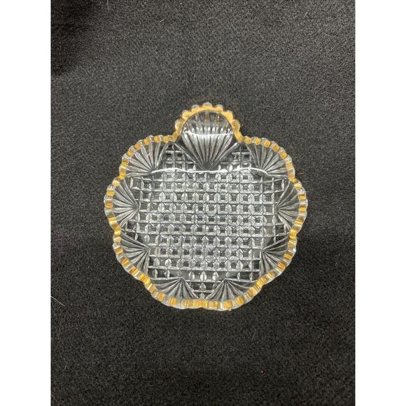 Vintage Clear Glass Trinket Dish with Sawtooth Rim And Decorative Gold Edging - Picture 2 of 9